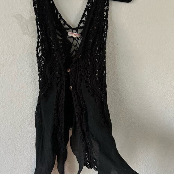 Purple Snow Black Crochet Button Vest Lightweight Large Whimsigoth Witchy - Picture 13 of 13